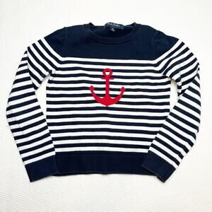 Brooks Brothers Blue & White Red Anchor Nautical Sailing Sweater Size M Girls